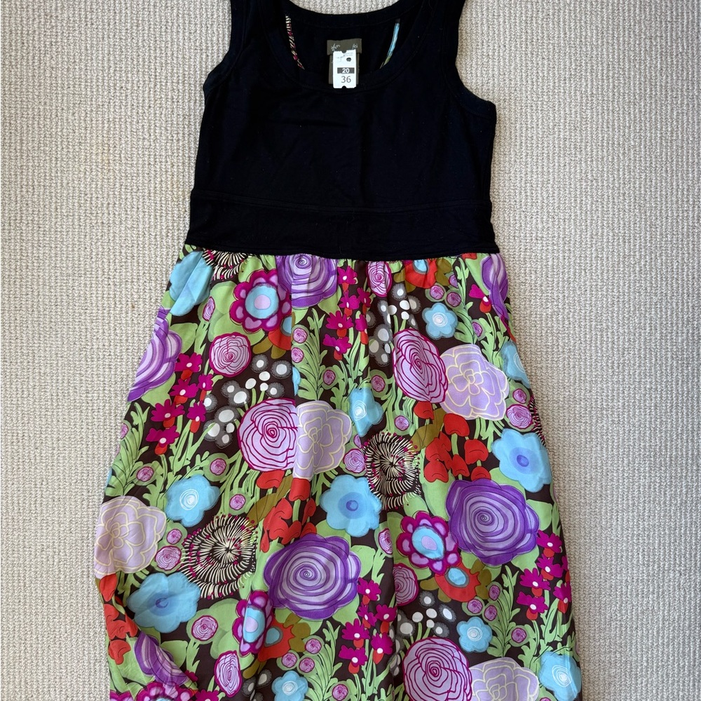 Anthropologie Fei Floral Dress XS Sleeveless Black Bodice Fit & Flare